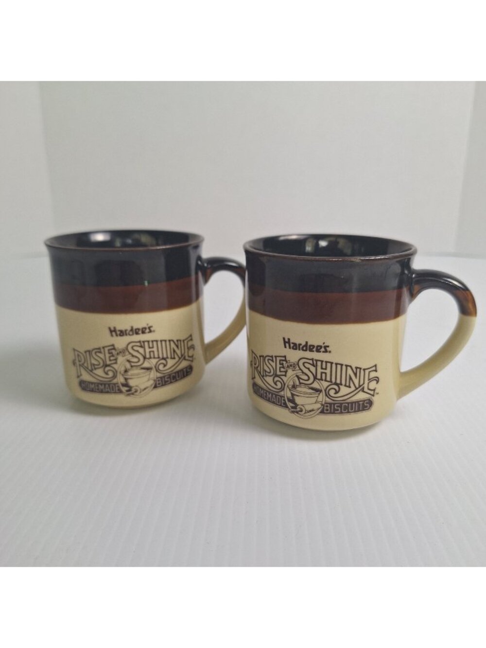 LOT OF (2) VTG 1989 HARDEES COFFEE MUGS/CUPS RISE AND SHINE HOMEMADE BISCUITS